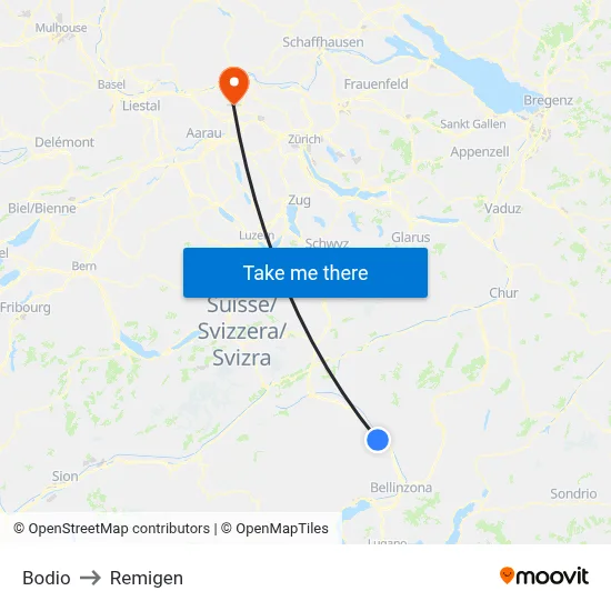 Bodio to Remigen map