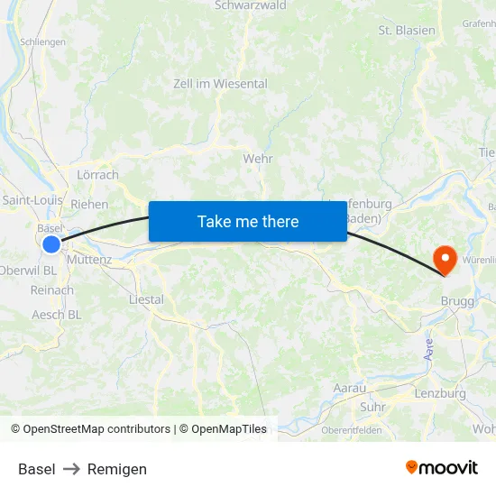 Basel to Remigen map