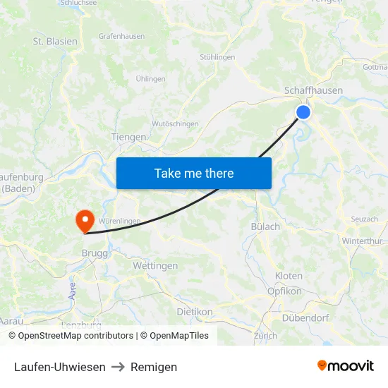 Laufen-Uhwiesen to Remigen map