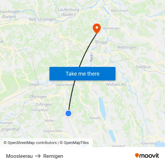 Moosleerau to Remigen map