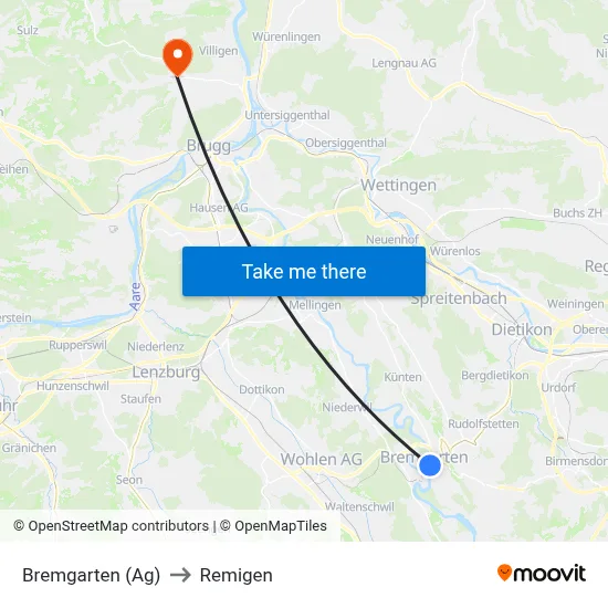 Bremgarten (Ag) to Remigen map