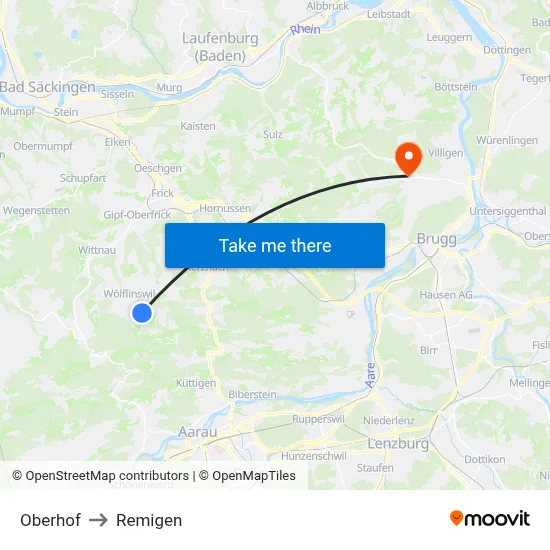 Oberhof to Remigen map