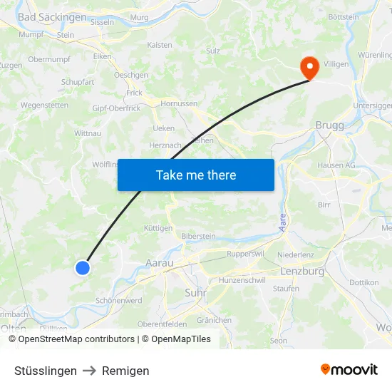 Stüsslingen to Remigen map