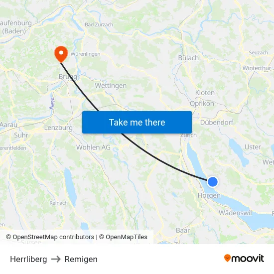 Herrliberg to Remigen map