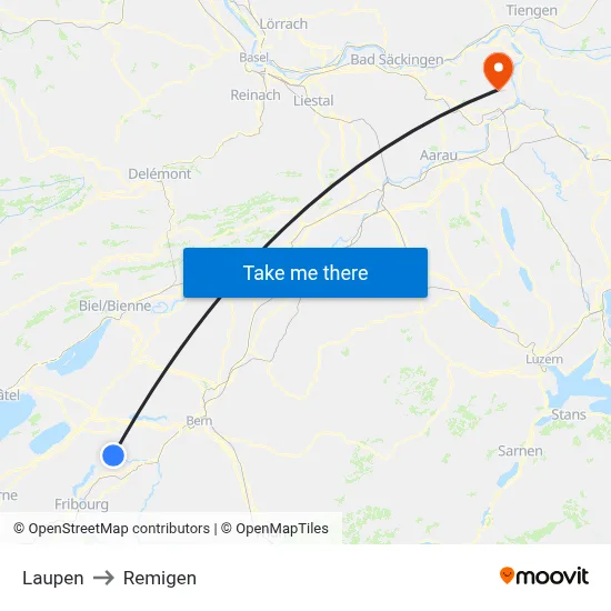 Laupen to Remigen map