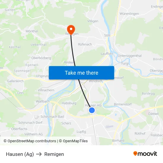 Hausen (Ag) to Remigen map