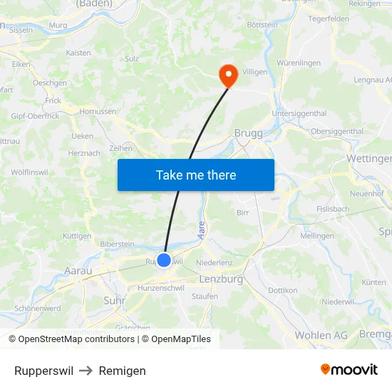 Rupperswil to Remigen map