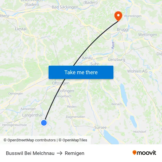 Busswil Bei Melchnau to Remigen map