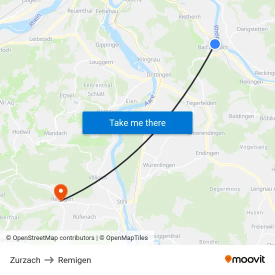 Zurzach to Remigen map