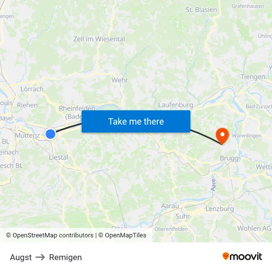 Augst to Remigen map