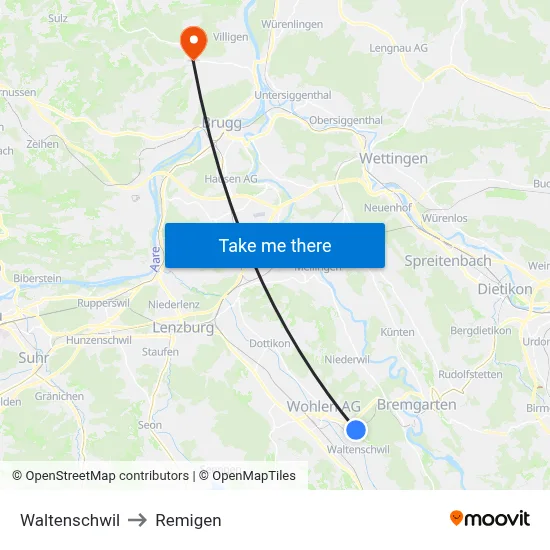 Waltenschwil to Remigen map