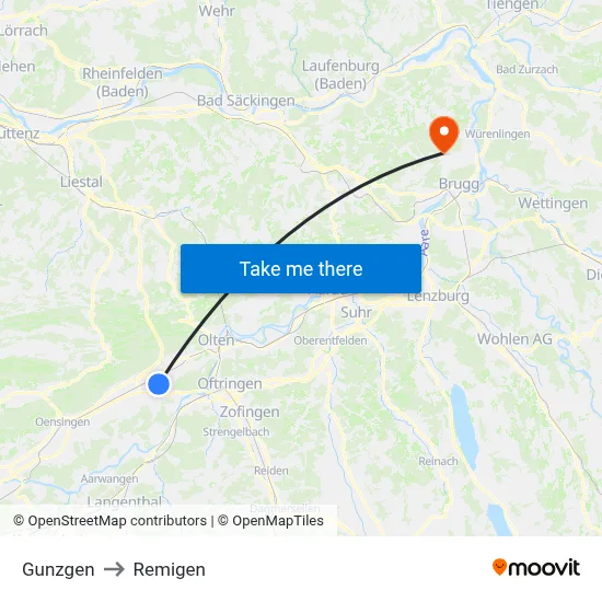 Gunzgen to Remigen map
