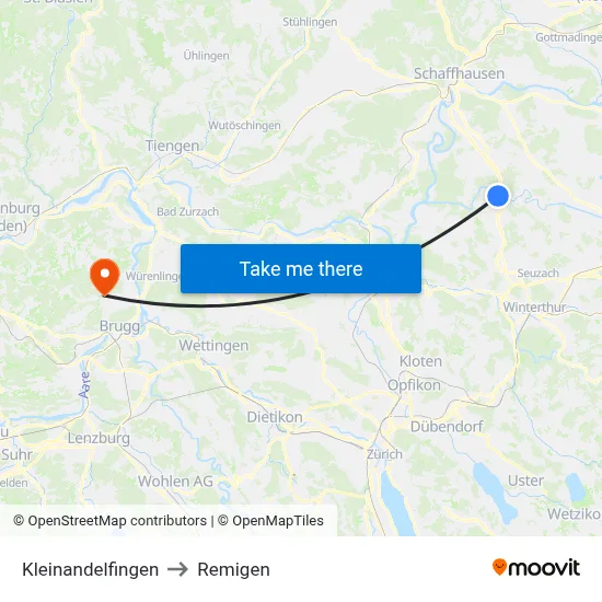Kleinandelfingen to Remigen map