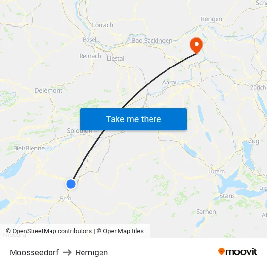 Moosseedorf to Remigen map