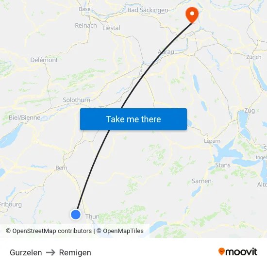Gurzelen to Remigen map