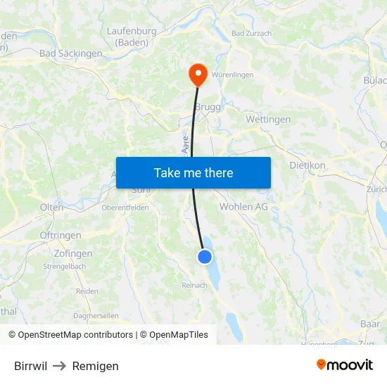 Birrwil to Remigen map