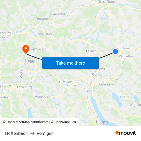 Neftenbach to Remigen map
