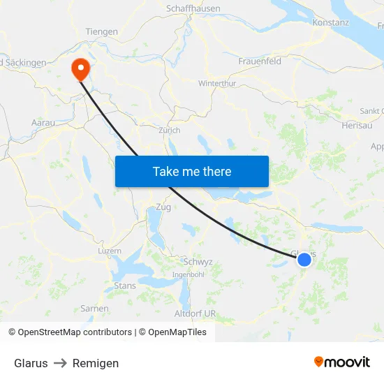 Glarus to Remigen map