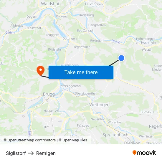 Siglistorf to Remigen map