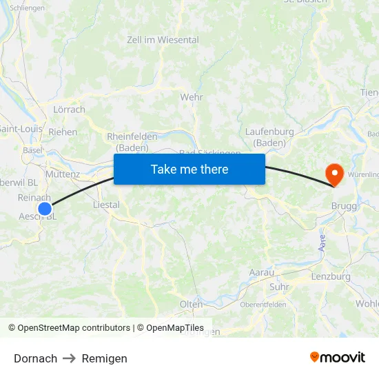 Dornach to Remigen map