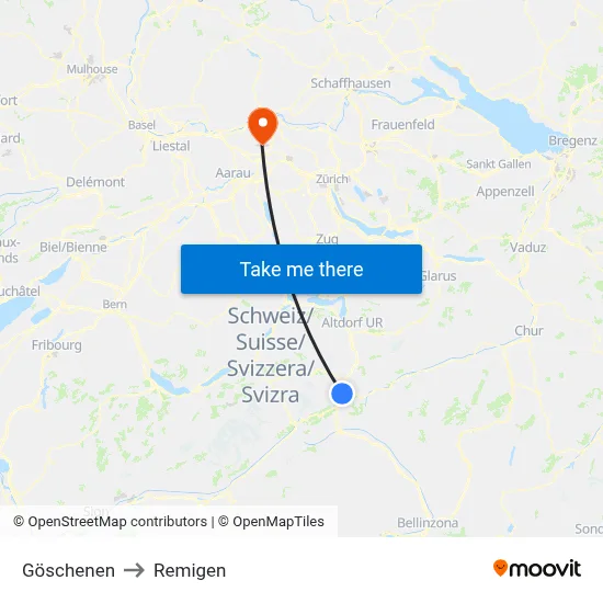Göschenen to Remigen map