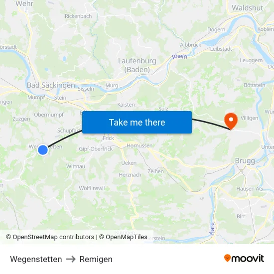 Wegenstetten to Remigen map