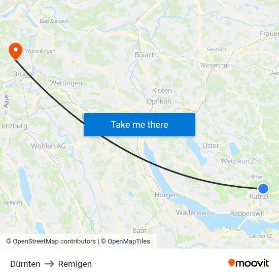 Dürnten to Remigen map