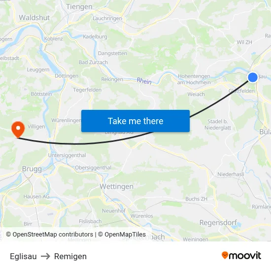 Eglisau to Remigen map