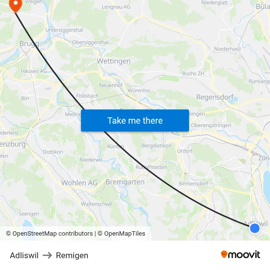 Adliswil to Remigen map