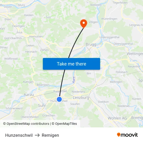 Hunzenschwil to Remigen map