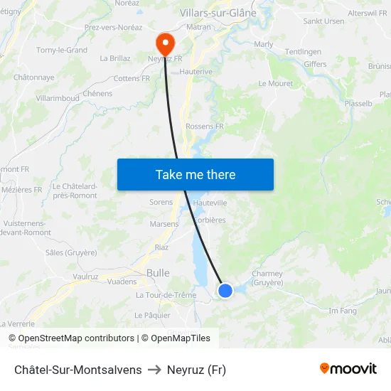 Châtel-Sur-Montsalvens to Neyruz (Fr) map