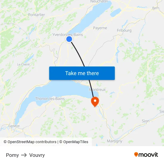 Pomy to Vouvry map