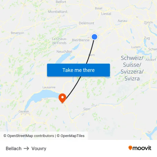Bellach to Vouvry map