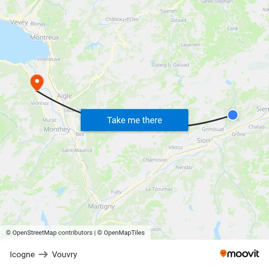Icogne to Vouvry map