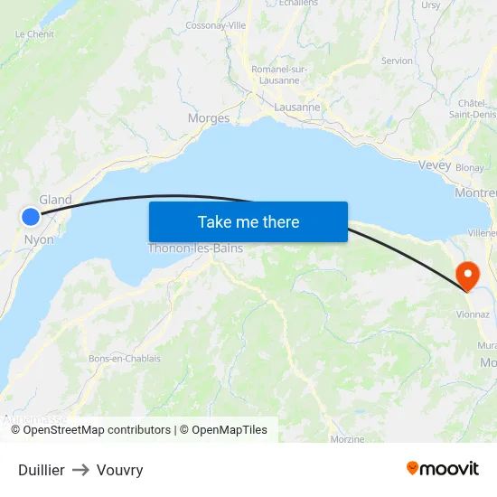 Duillier to Vouvry map