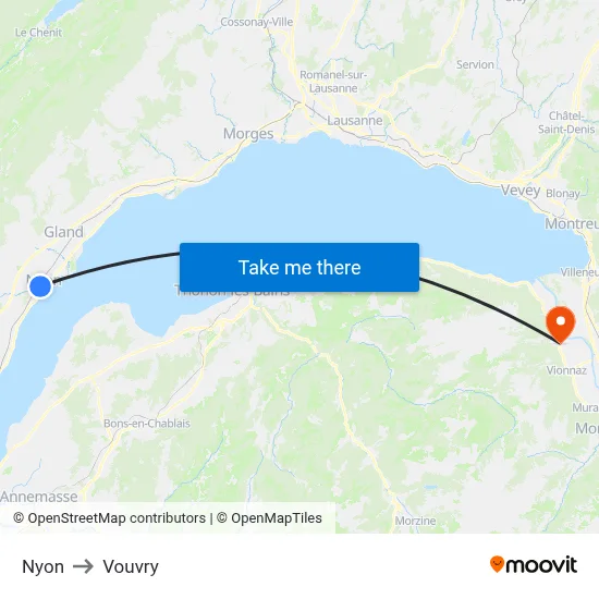 Nyon to Vouvry map