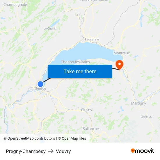 Pregny-Chambésy to Vouvry map
