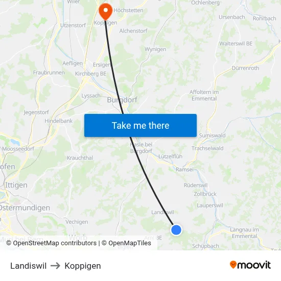 Landiswil to Koppigen map