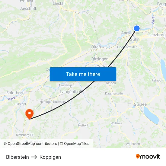 Biberstein to Koppigen map
