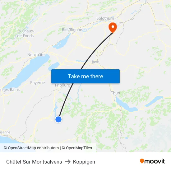 Châtel-Sur-Montsalvens to Koppigen map