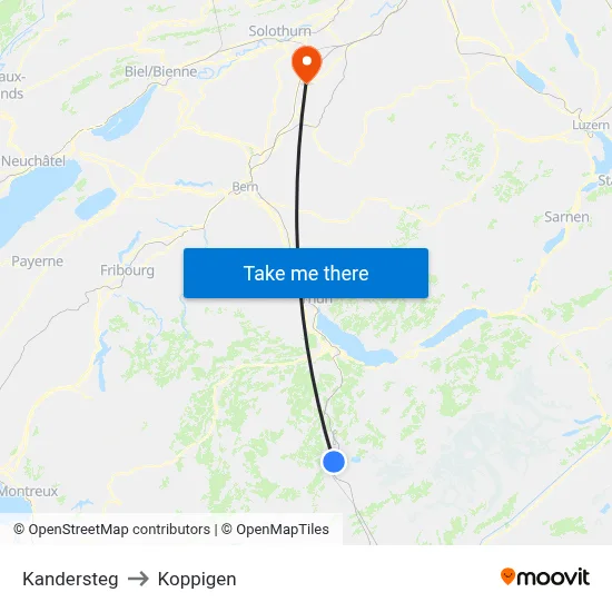Kandersteg to Koppigen map