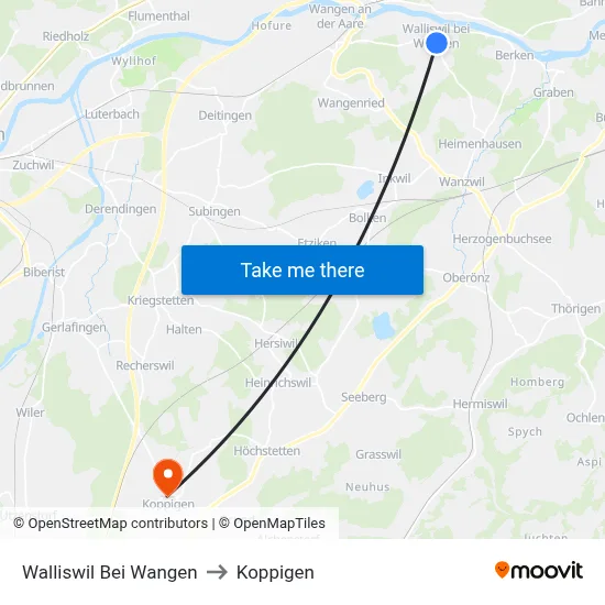 Walliswil Bei Wangen to Koppigen map