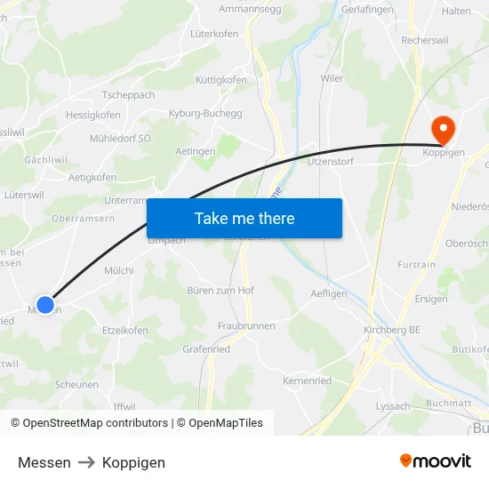 Messen to Koppigen map