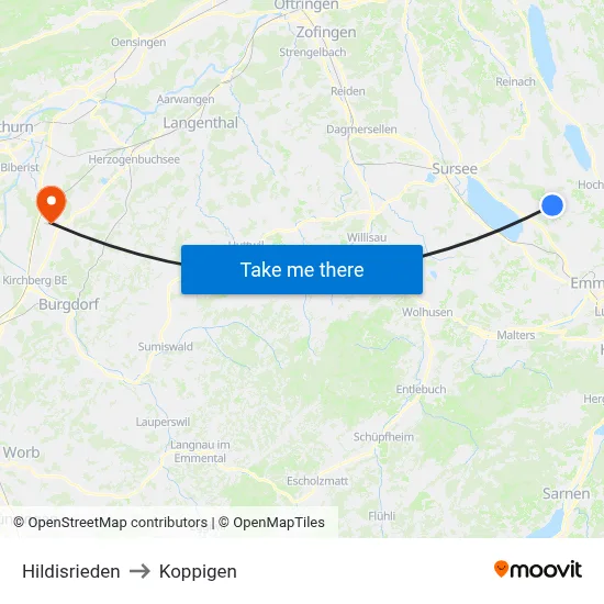 Hildisrieden to Koppigen map