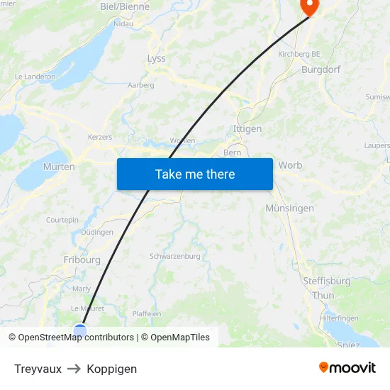 Treyvaux to Koppigen map