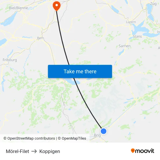 Mörel-Filet to Koppigen map