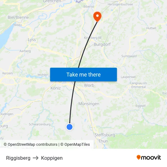 Riggisberg to Koppigen map