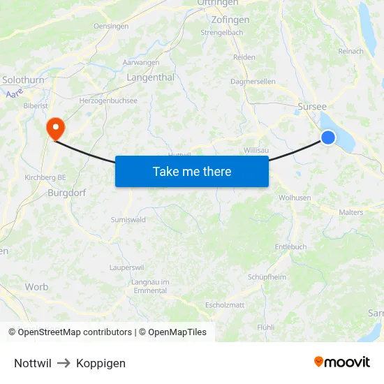 Nottwil to Koppigen map
