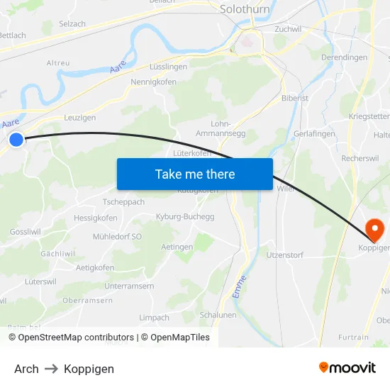 Arch to Koppigen map