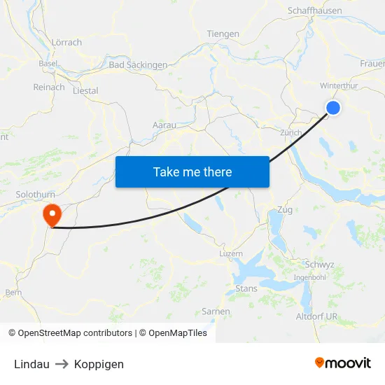 Lindau to Koppigen map
